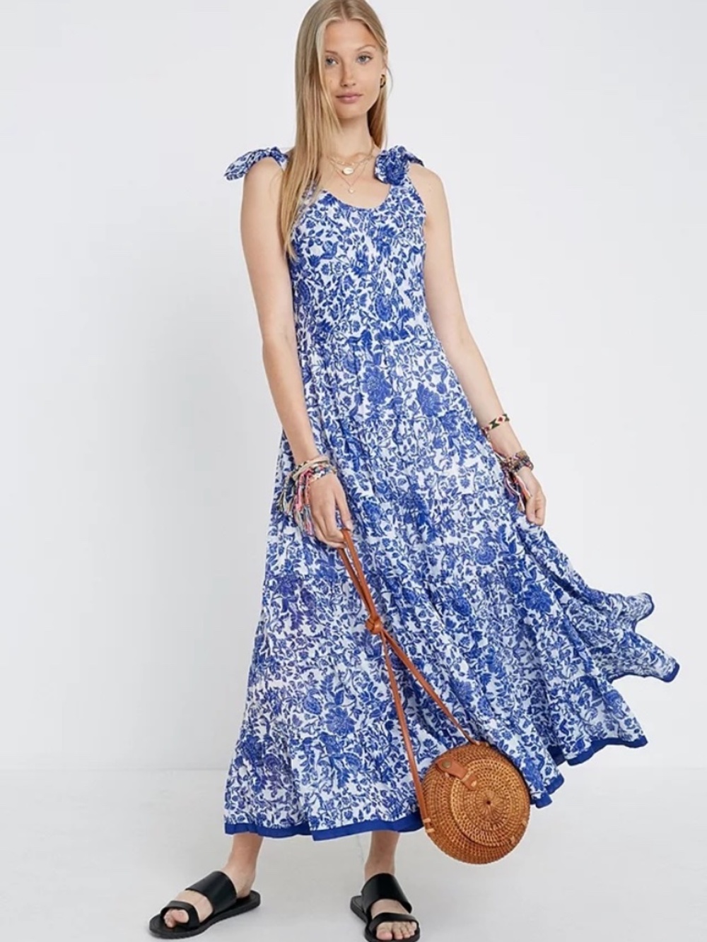 Free People Kikas Midi Dress Blue Ivory Combo